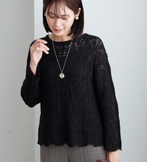 BELLUNA（ベルーナ）の「リボン柄透かし編ニットプルオーバー（ニット・セーター）」｜黒