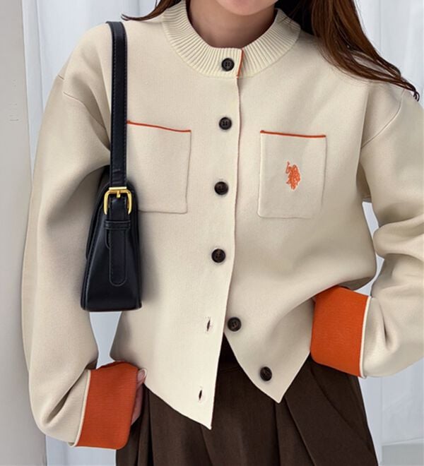RANAN（ラナン）の「＜U.S.POLO ASSN.＞Ｗフェイスバイカラーカーディガン（ニットカーディガン）」｜アイボリー系