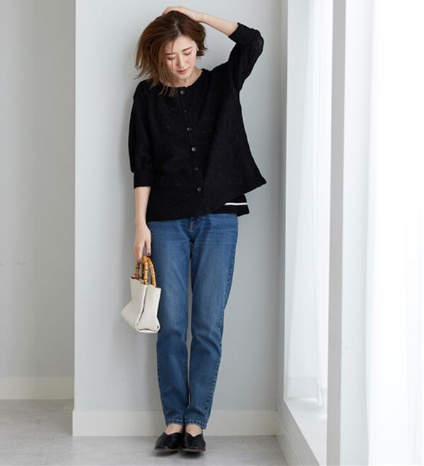 BELLUNA（ベルーナ）の「波柄シアージャカード素材カーディガン（ニットカーディガン）」｜詳細画像