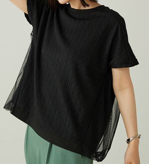 BELLUNA（ベルーナ）の「ジャカード素材チュール重ねプルオーバー（カットソー）」｜黒