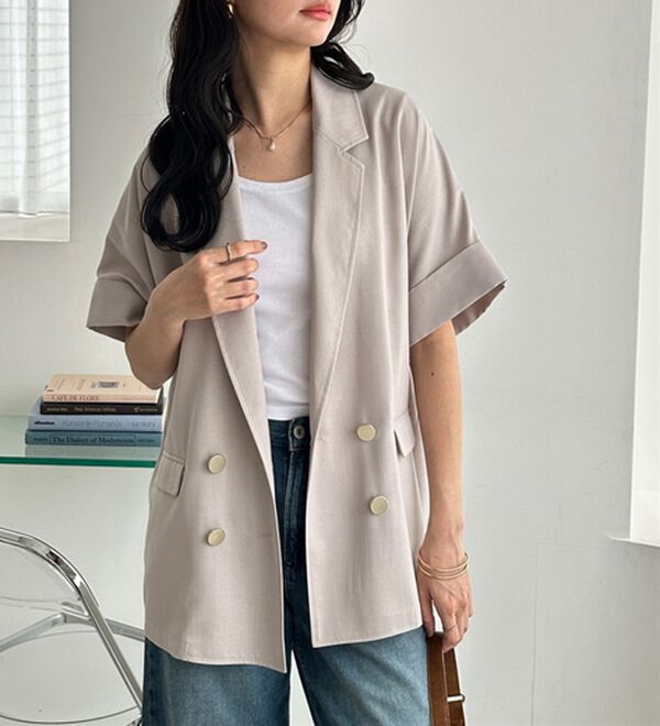 GeeRA（ジーラ）の「リネン調半袖ダブルジャケット（テーラードジャケット）」｜詳細画像