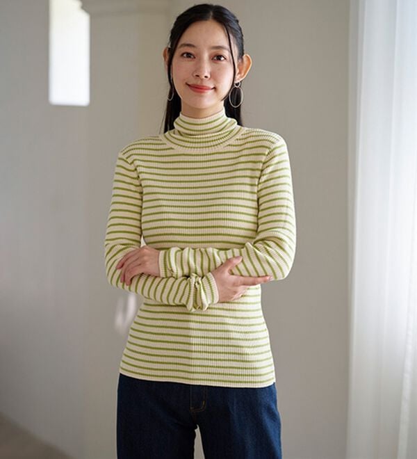 BELLUNA（ベルーナ）の「＜＆ｃｏｃｏｃｈｉ＞ハピネスコットン１００％&times;吸湿発熱リブタートルニット（ニット・セーター）」｜詳細画像