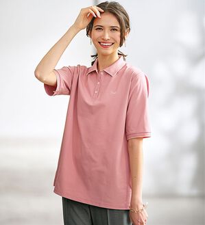 BELLUNA（ベルーナ）の「多機能付配色刺しゅうポロシャツ（カットソー）」｜ピンク