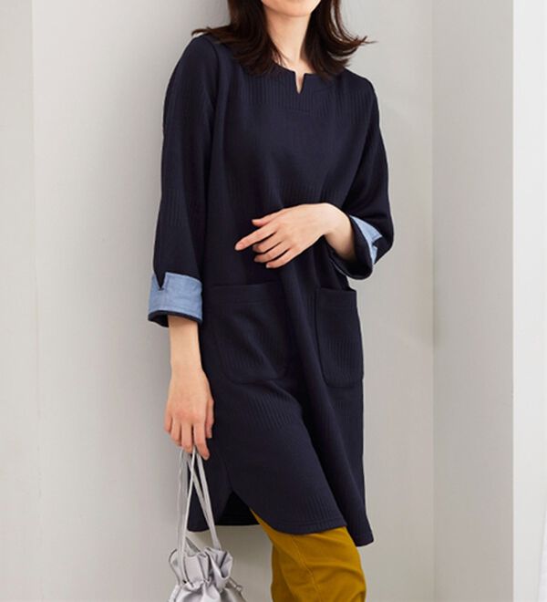 BELLUNA（ベルーナ）の「ポケット付ボーダージャカードワンピース（その他ワンピース）」｜詳細画像