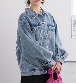 A HAPPY MARILYN（アハッピーマリリン）の「【Ｌ～８Ｌ】ゆったりシルエットのオーバーサイズデニムジャケット（その他ジャケット）」｜ケミカルブルー