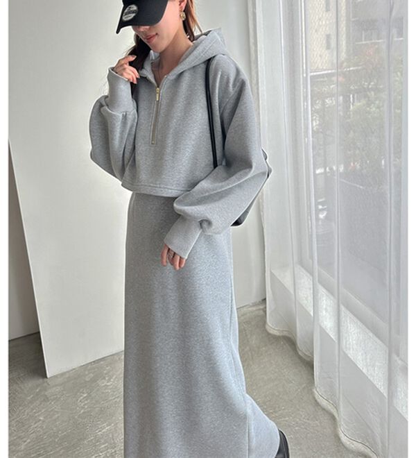 GeeRA（ジーラ）の「セットアップ風ハーフジップワンピース（カットソーワンピース）」｜詳細画像