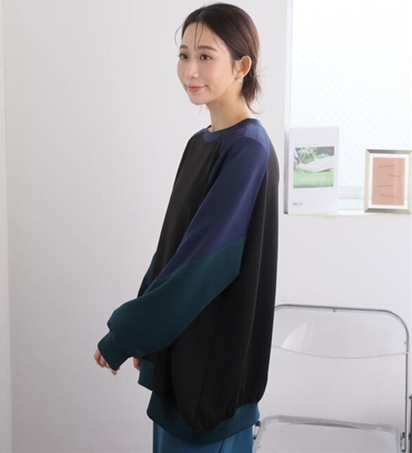 A HAPPY MARILYN（アハッピーマリリン）の「【３Ｌ～６Ｌ】厚すぎないのが着やすい！！配色デザインポンチスウェットトップス（トレーナー・スウェット）」｜詳細画像