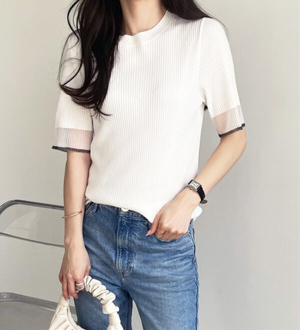 【あーやʕ•ᴥ•ʔ】 ドラマ着用商品』 袖口シアーリブニット - ベルーナ【公式】