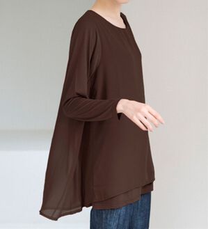 RANAN（ラナン）の「【裏微起毛】異素材切替チュニック（カットソー）」｜ブラウン