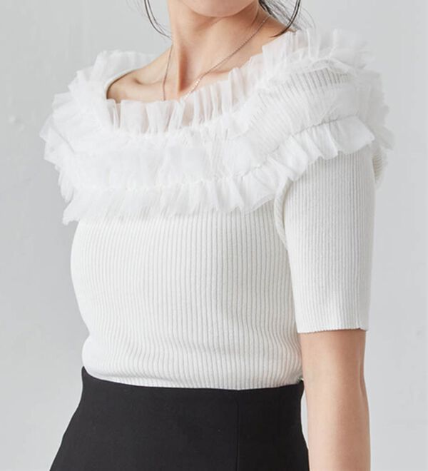 RANAN（ラナン）の「チュールフリルオフショルニット（ニット・セーター）」｜詳細画像