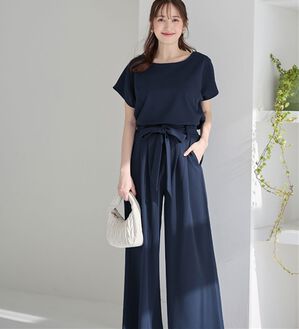 alotta（アロッタ）の「【２点セット】ひんやり涼しいこなれセットアップ（セットアップ）」｜ネイビー