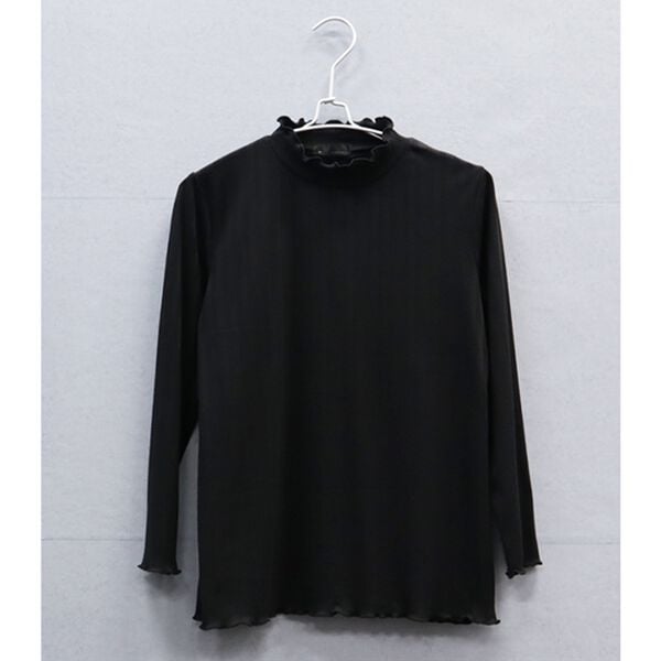 「ミニケーブル柄ハイネックプルオーバー（カットソー）」｜黒