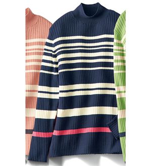 BELLUNA（ベルーナ）の「春のおしゃれ着に最適！ボーダーニット（ニット・セーター）」｜ネイビー系