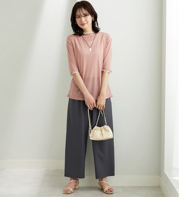 BELLUNA（ベルーナ）の「シアー素材重ね着風フリル衿プルオーバー（カットソー）」｜詳細画像