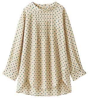 BELLUNA（ベルーナ）の「ピンタックデザイン小紋柄ブラウス（ブラウス）」｜アイボリー系