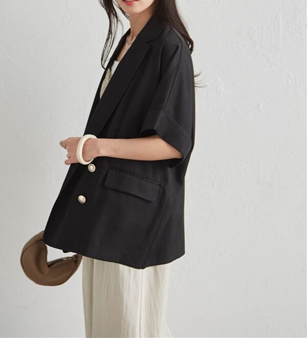 RANAN（ラナン）の「【新色追加】麻調ダブルボタンハーフスリーブジャケット（テーラードジャケット）」｜詳細画像