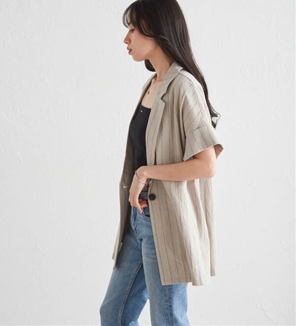 RANAN（ラナン）の「クレープジャカードハーフスリーブジャケット（テーラードジャケット）」｜詳細画像