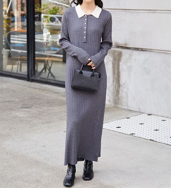 RANAN（ラナン）の「ポロカラーリブニットワンピース（ロングワンピース）」｜詳細画像