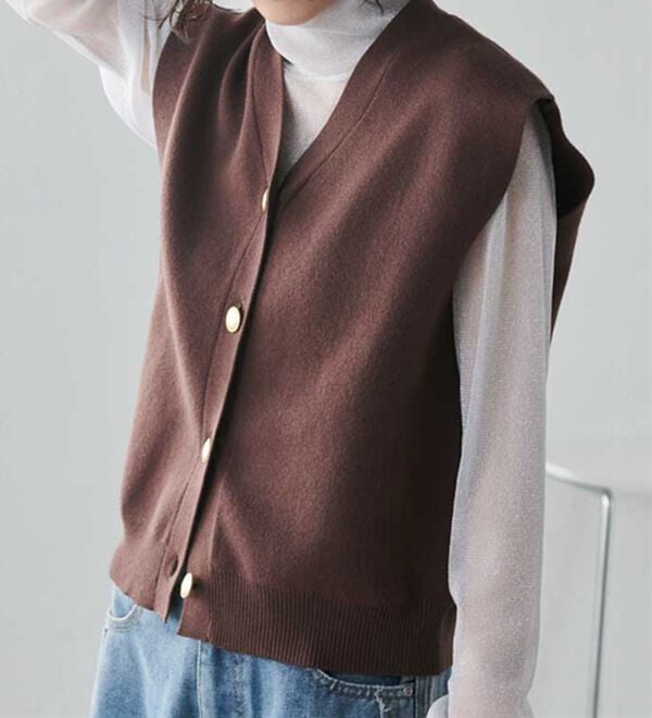 RANAN（ラナン）の「【ムースタッチ】洗える！ゴールド調ボタンニットベスト（ベスト）」｜詳細画像