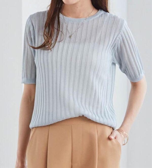 RANAN（ラナン）の「5分袖シアーラメリブニット（ニット・セーター）」｜詳細画像