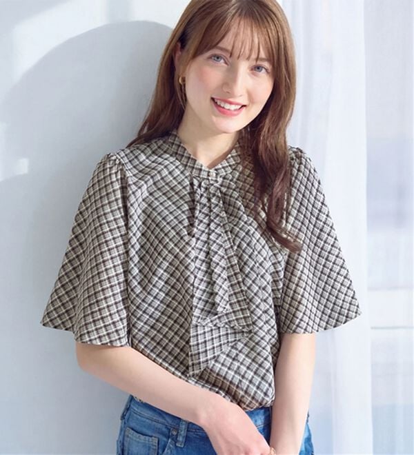 alotta（アロッタ）の「大人上品スカーフタイブラウス（ブラウス）」｜チェック