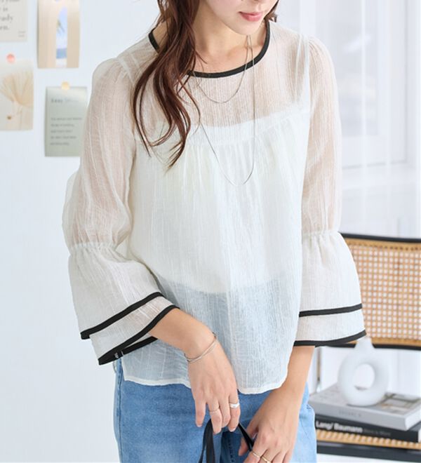 alotta（アロッタ）の「配色楊柳シアーブラウス（ブラウス）」｜詳細画像