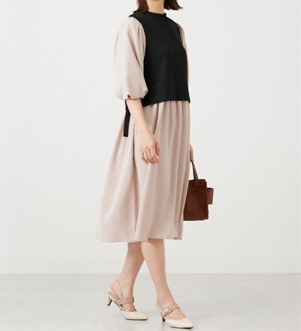 BELLUNA（ベルーナ）の「ベルト使い異素材切替ワンピ―ス（その他ワンピース）」｜詳細画像