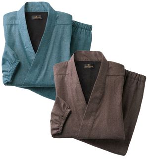 「【２着組】デニム調あたたか裏フリース作務衣（メンズ和装・浴衣・和装グッズ）」｜2着組