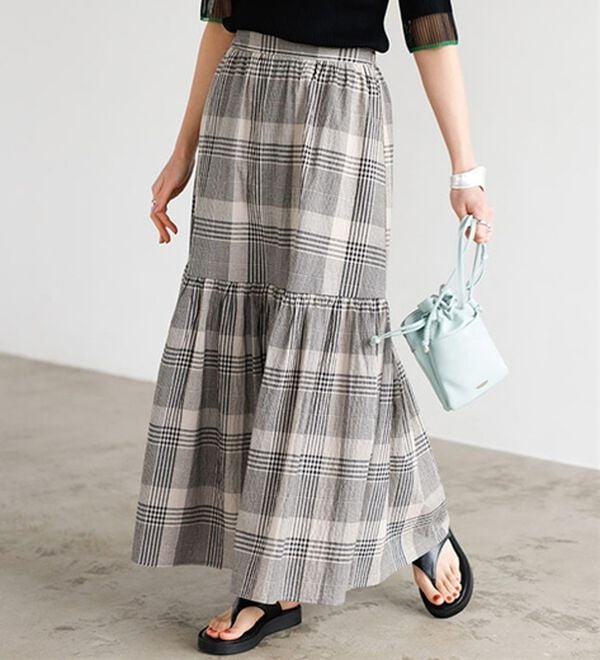 GeeRA（ジーラ）の「フレアーボリュームマキシスカート（ロングスカート）」｜グレーチェック