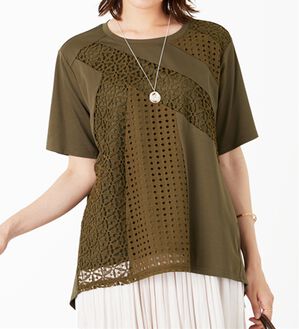 BELLUNA（ベルーナ）の「【Ｌａｇｒｉｌｕａ】異素材レース切替プルオーバー（カットソー）」｜カーキ