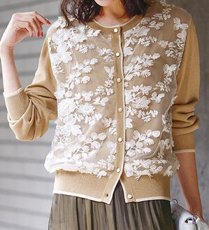 立体レース切替ニットカーディガン - ベルーナ【公式】