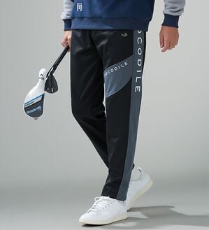 「＜クロコダイル＞防風ストレッチ裏フリースジャージパンツ（メンズフルレングスパンツ）」｜ブラック