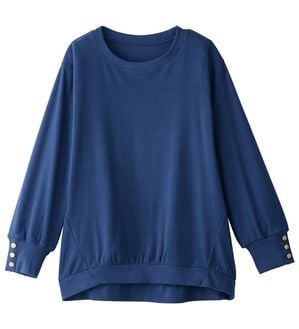 alotta（アロッタ）の「なめらか起毛袖金ボタンゆるトップス（カットソー）」｜ブルー