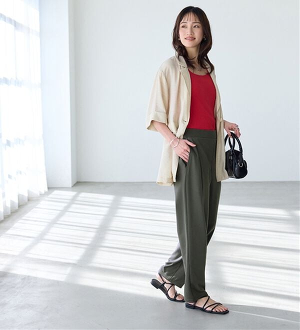 BELLUNA（ベルーナ）の「シュッと体型カバー！ワイドテーパード美脚パンツ（フルレングスパンツ）」｜詳細画像