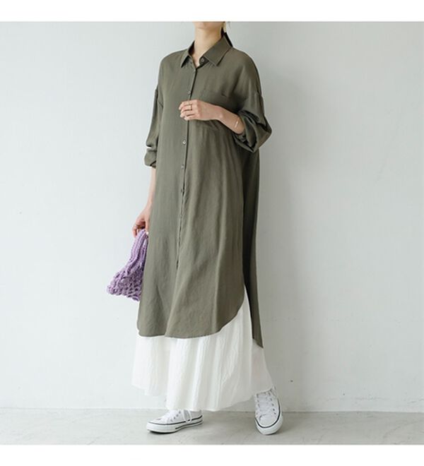 GeeRA（ジーラ）の「スリット入りロングシャツワンピース（シャツワンピース）」｜詳細画像
