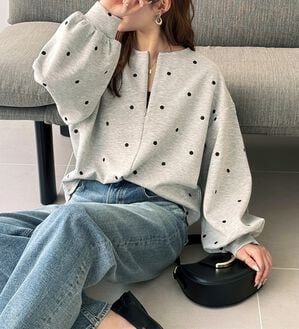 GeeRA（ジーラ）の「ドット刺繍ハーフジップダンボールトップス（カットソー）」｜詳細画像