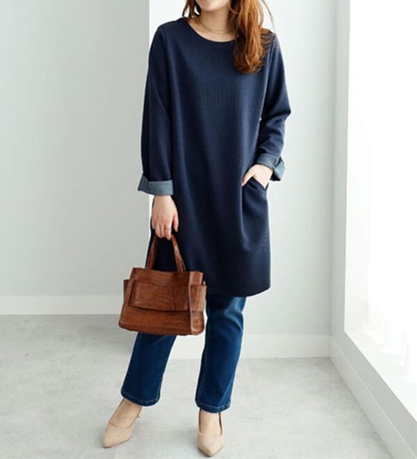 BELLUNA（ベルーナ）の「肩ボタンボーダージャカードワンピース（その他ワンピース）」｜詳細画像