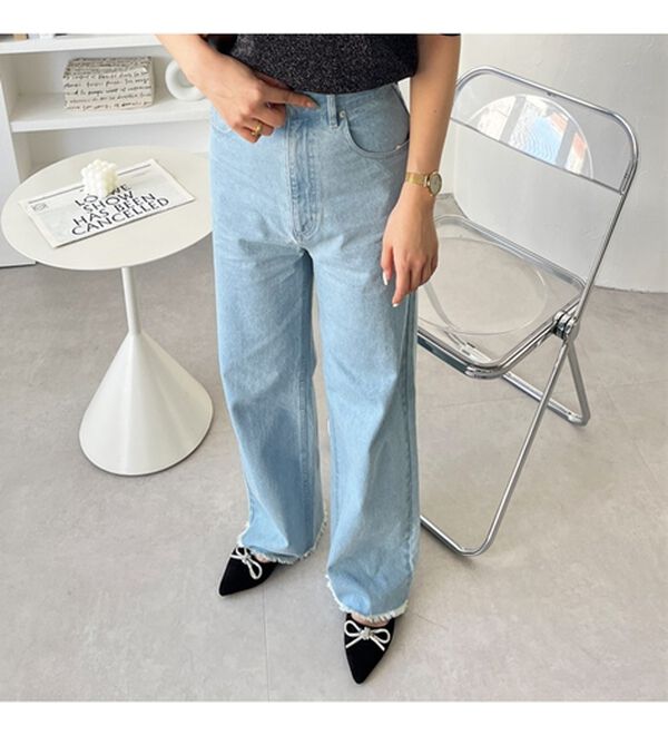 GeeRA（ジーラ）の「オリジナルパッチハイウエストデニム（ワイドパンツ・ガウチョ）」｜詳細画像