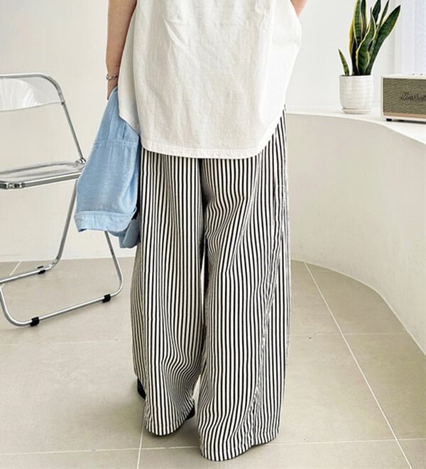GeeRA（ジーラ）の「さらっと着やすい！ストライプワイドパンツ（フルレングスパンツ）」｜詳細画像