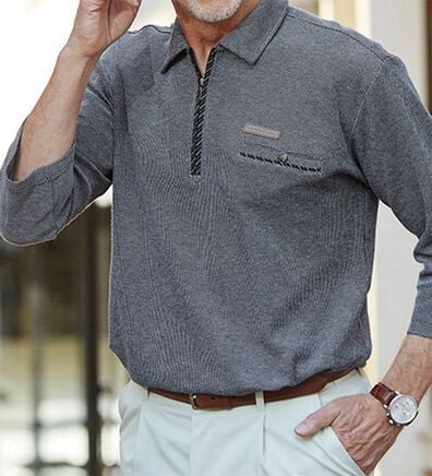 「【３色組】涼感ミックス調ジップアップポロシャツ（メンズポロシャツ）」