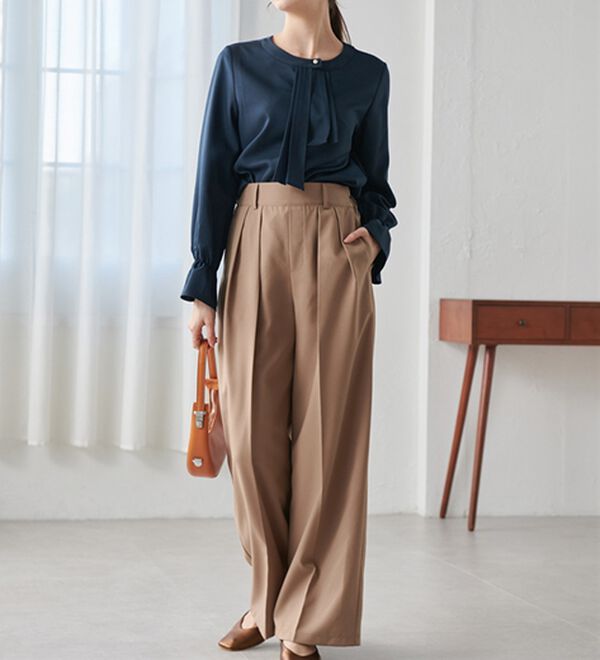 RANAN（ラナン）の「【選べる股下】きれい見え２タックワイドスラックス（ワイドパンツ・ガウチョ）」｜詳細画像