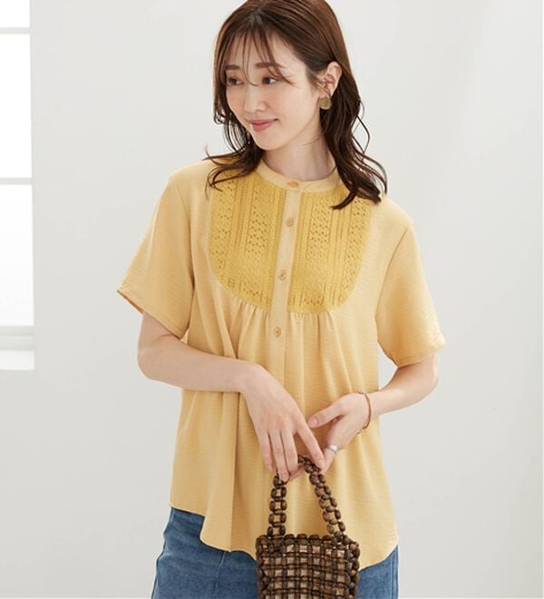 BELLUNA（ベルーナ）の「【多機能付き】お手入れ楽々！レース使いシャツチュニック（チュニック）」｜詳細画像