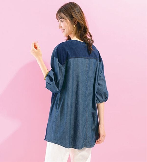 ルフラン（ルフラン）の「【２色組】デニム切替ゆったりプルオーバー（カットソー）」｜詳細画像