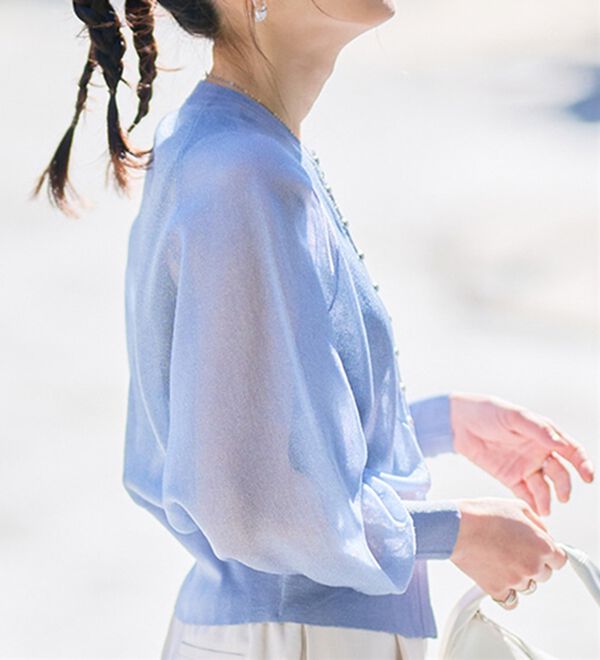 RANAN（ラナン）の「シルバーボタンシアーニットカーデ（ニットカーディガン）」｜詳細画像