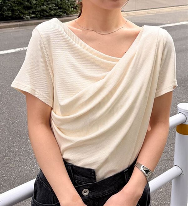 RANAN（ラナン）の「【ひんやり/UV対策】上品ドレープリブTシャツ（カットソー）」｜詳細画像