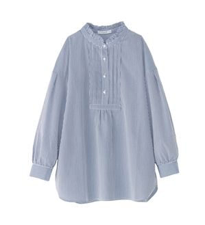 BELLUNA（ベルーナ）の「フリル衿パールボタン使いブラウス（ブラウス）」｜ストライプ