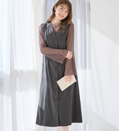 alotta（アロッタ）の「大人上品フレアジレワンピース（ジャンパースカート）」