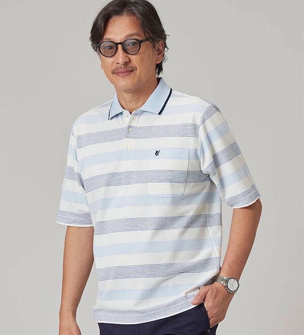 「＜コムルヴァン・オム＞爽やか夏色マルチボーダーポロ（メンズポロシャツ）」｜詳細画像