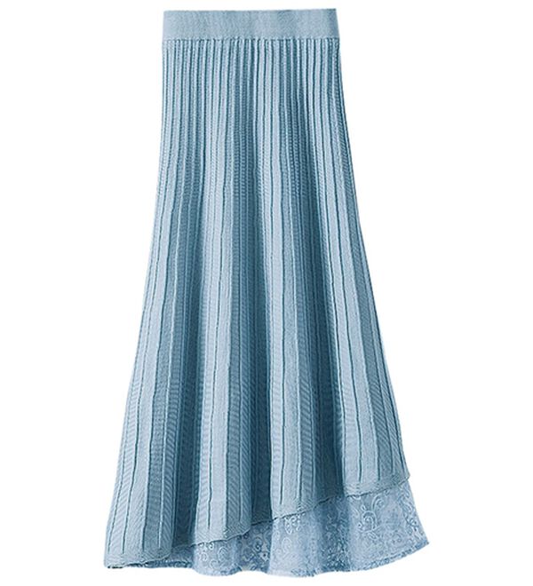 BELLUNA（ベルーナ）の「刺しゅうレース使いニットプリーツスカート（ロングスカート）」｜詳細画像