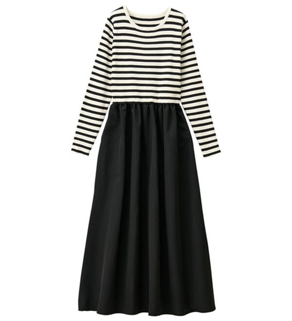 RANAN（ラナン）の「ニットドッキングワンピース（ドッキングワンピース）」｜ボーダー／ブラック